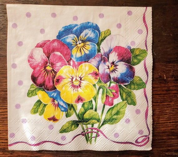 3 COLORFUL PANSY Napkins for Decoupage/purple Blue Yellow Etsy