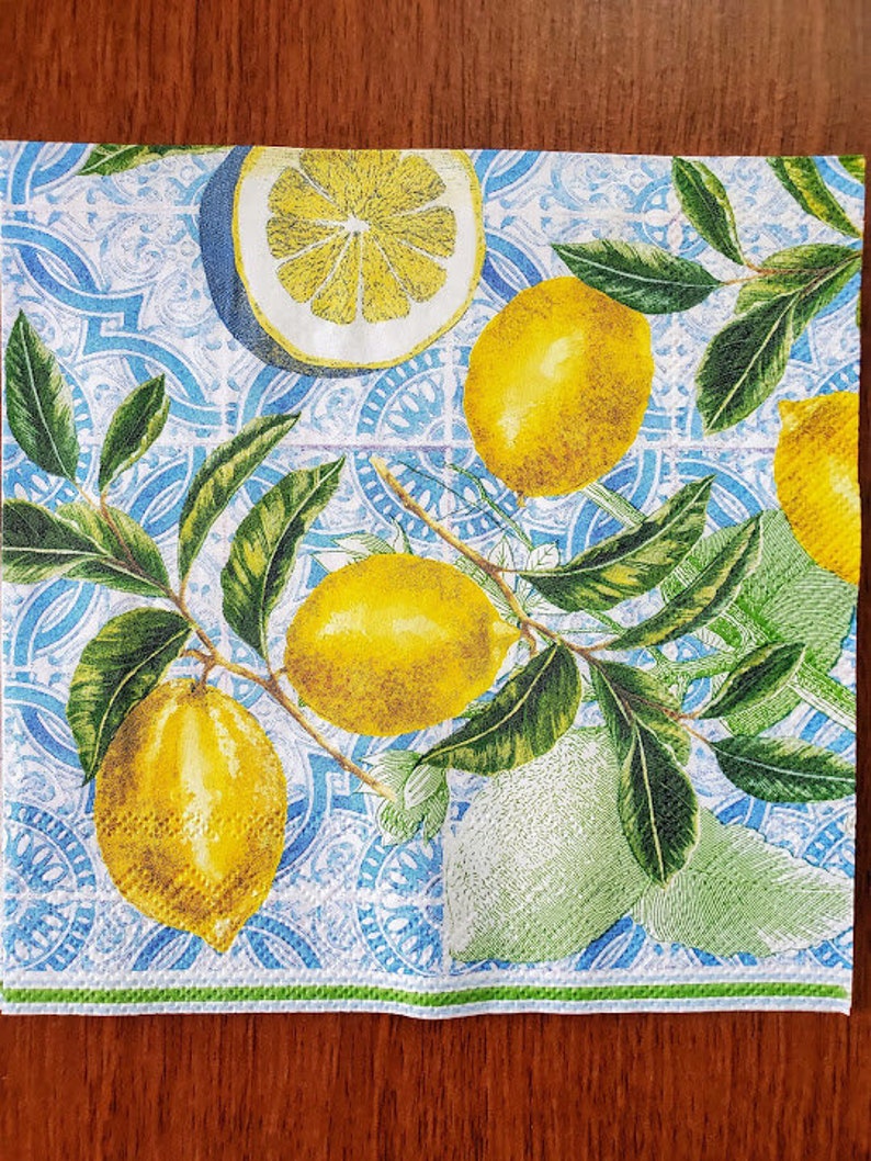 2 LEMON Napkins for Decoupage/Lemon Decoupage Etsy