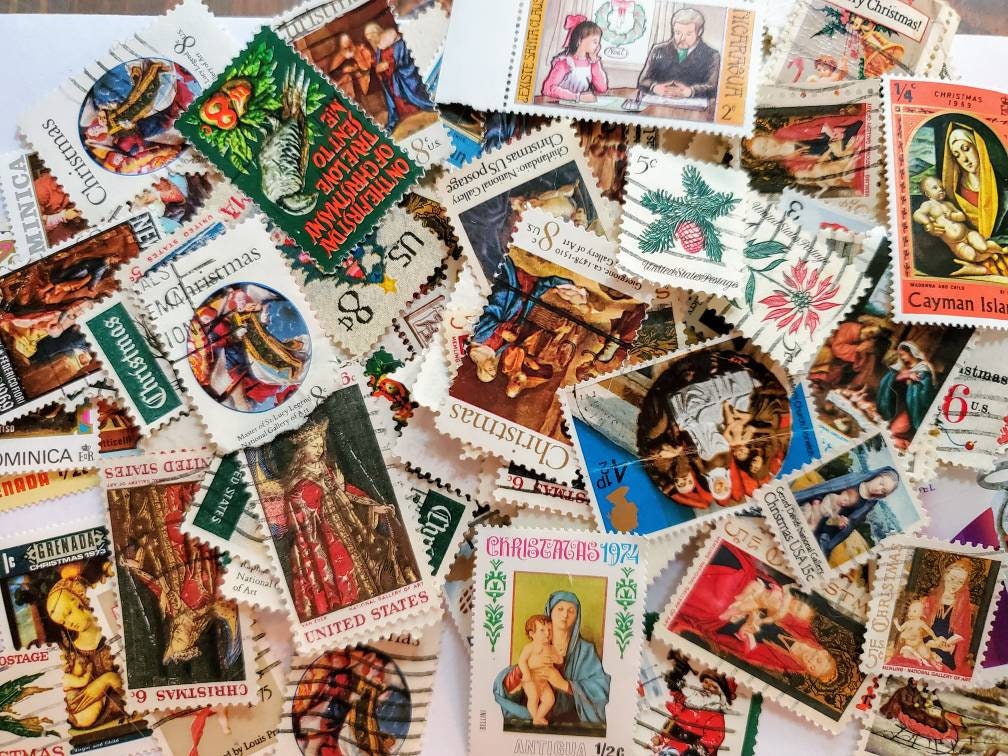 Vintage Christmas Postal Stamps set of 30, Christmas stamps for craft…