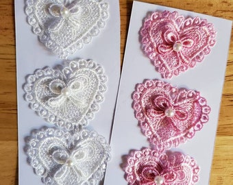 Set of 10 hand crochet red hearts Small heart embellishment Wedding decoration Lace heart appliques