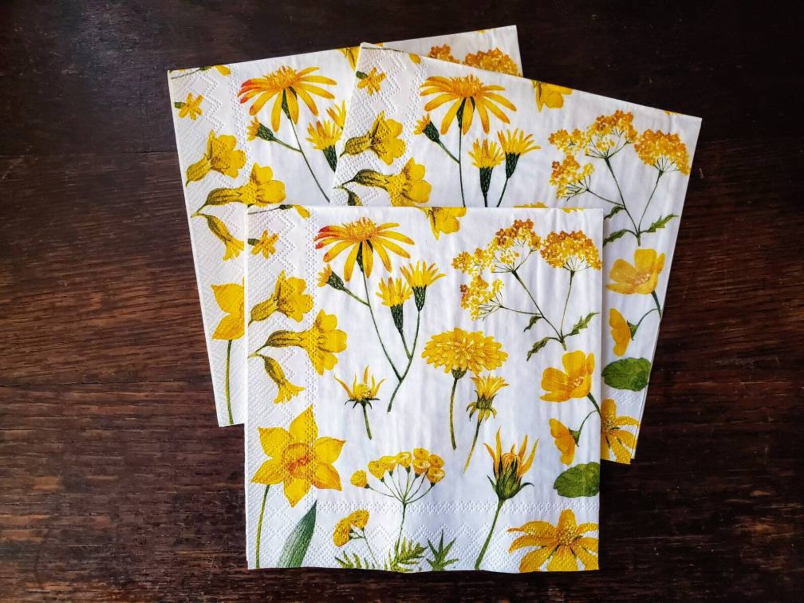 Set of 3 YELLOW PETALS Napkins for Decoupage/Floral Decoupage Etsy
