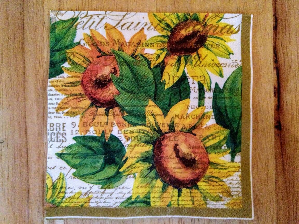 Set of 3 Sunflower Napkins for Decoupage/Decoupage Etsy