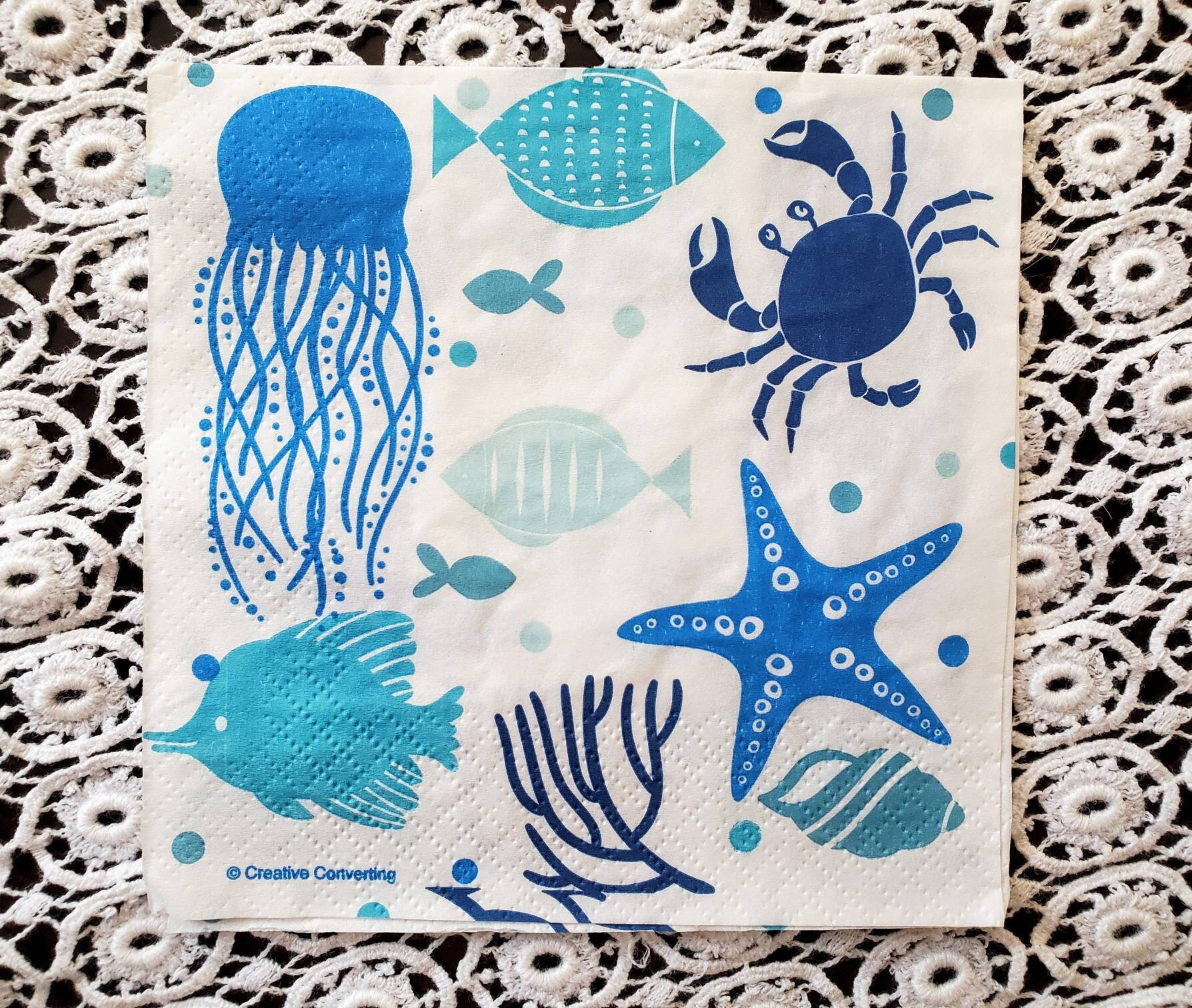 Set of 3 BLUE OCEAN LIFE Decoupage Napkins/Ocean theme Etsy