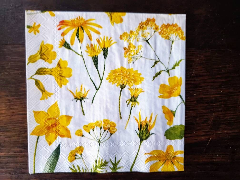 Set of 3 YELLOW PETALS Napkins for Decoupage/Floral Decoupage Etsy