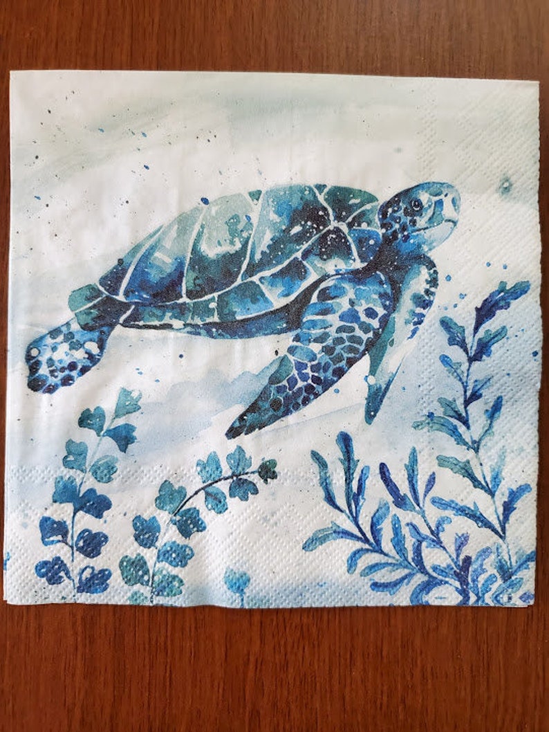 Set of 2 SEA TURTLE Napkins for Decoupage/Ocean Life Sea Etsy