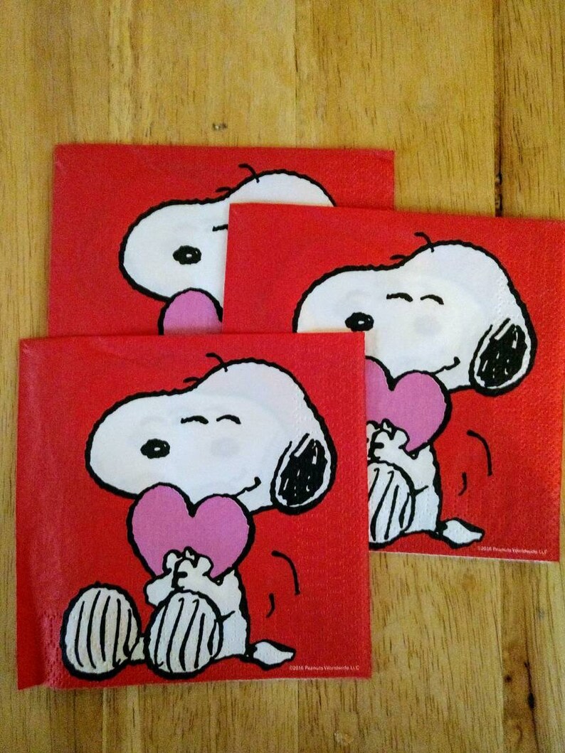 Set of 3 Snoopy Decoupage Napkins/Snoopy with Heart Decoupage Etsy