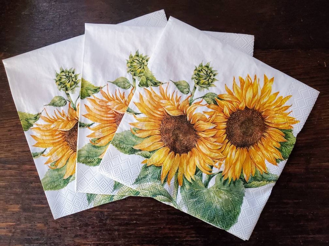 Set of 3 SUNFLOWER Napkins for Decoupage Sunflowers Decoupage Etsy