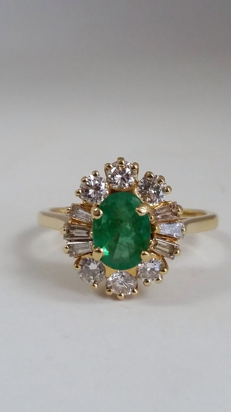 Emerald and Diamond Ballerina Ring | Etsy