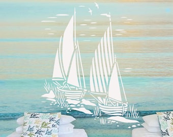 Coastal Boats Reusable Stencil Pattern on 10mil Clear Mylar