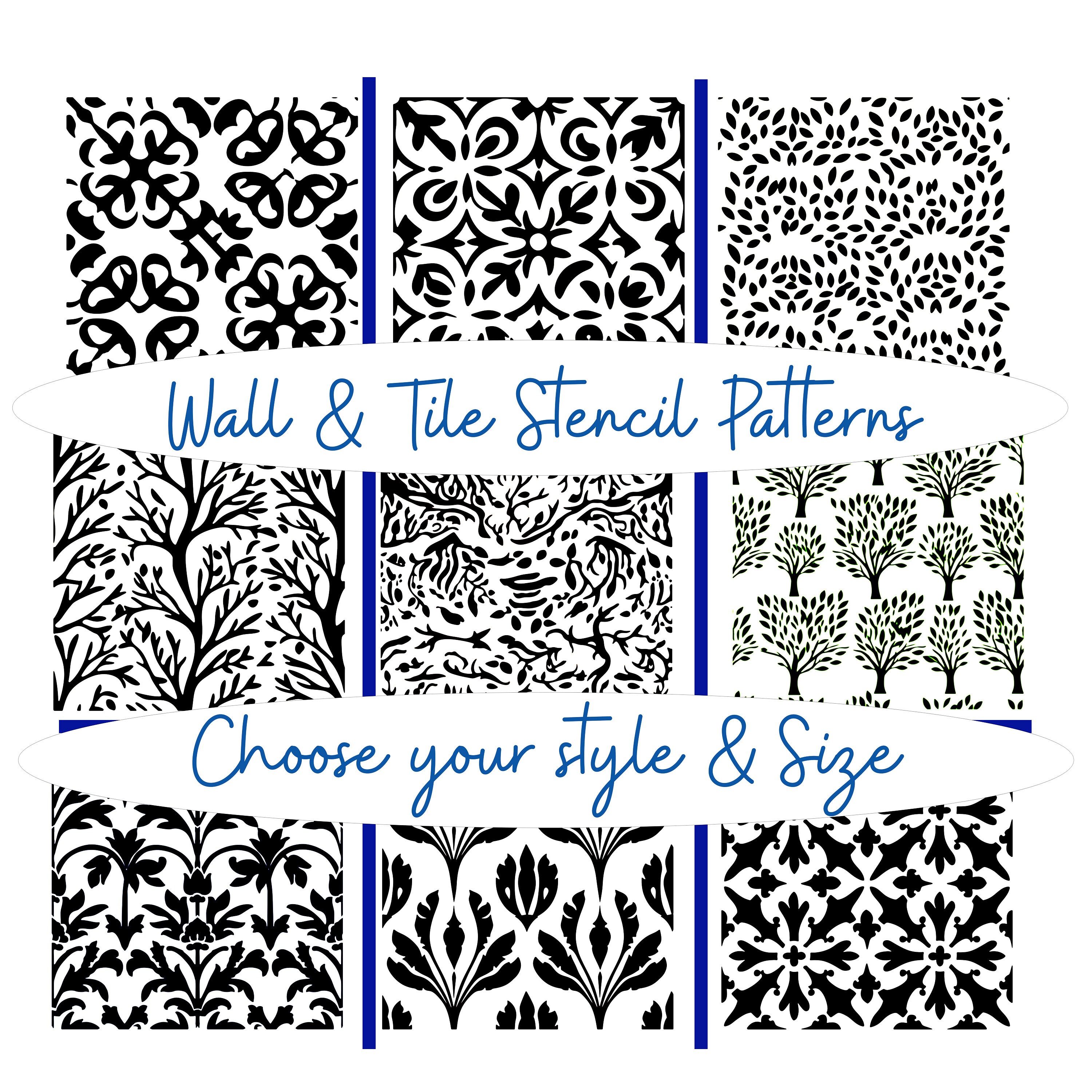 Wall & Tile stencils - continuous patterns - multiple patterns and sizes  - reusable
