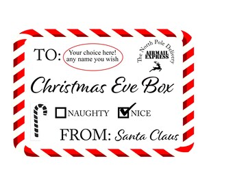 Christmas Eve Box Stencil  -  Customized names - multiple sizes  to pick from  - reusable stencil