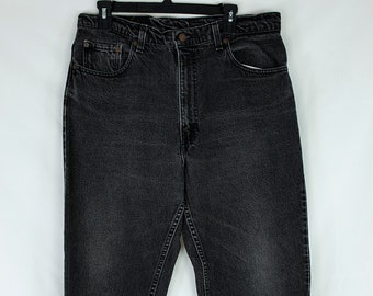 Vintage 80s Levi's 550 Red Tab Red Batwing Faded Relaxed Fit Tapered Leg Black Wash Jeans 38 x 30 Made in USA Levis