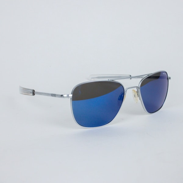 Vintage Randolph Engineering Aviator Sunglasses AF-55-20 140mm Bayonet Temple Matte Chrome Silver Finish Blue Lens 55mm