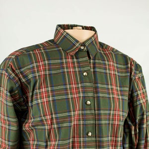 Vintage 80s Oshkosh B&#39;gosh Olive Plaid Button Down Shirt Women&#39;s Size 16