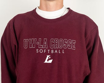 Vintage 90s Champion Reverse Weave University of Wisconsin La Crosse UW LAX Softball Crewneck Sweatshirt Size Medium