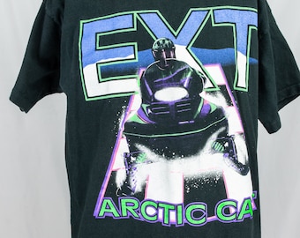 Vintage jaren 90 Vaporwave Arctic Cat EXT sneeuwscooter T-shirt maat XL, enkel stiksel Made in USA
