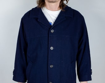 Vintage Pendleton Wool Car Coat Overcoat Navy Blue Size Large