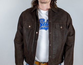 Vintage 80s: Levi's Suede Leather Type III Trucker Jacket - Brown