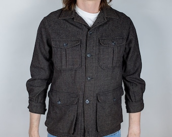 Vintage des années 40-50, manteau de campagne en tweed de laine Woolrich, veste non doublée Cruiser gris foncé, taille moyenne