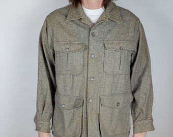 Vintage jaren 40-50 Woolrich wollen tweed veldjas ongevoerd cruiserjack lichtgrijs Maat Large