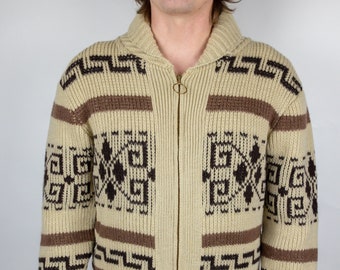 Vintage 70s Pendleton Westerley High Grade Western Wear Big Lebowski The Dude Cowichan Full Zip Wool Knit Cardigan Sweater Size Large
