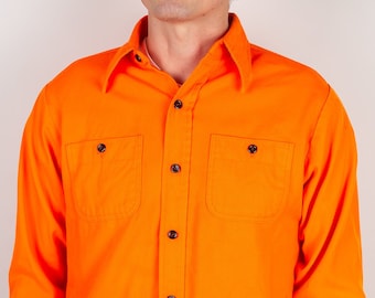 Vintage 90s Ely Cattleman Chamois Flannel Blaze Orange Long Sleeve Button Down Shirt Size Medium
