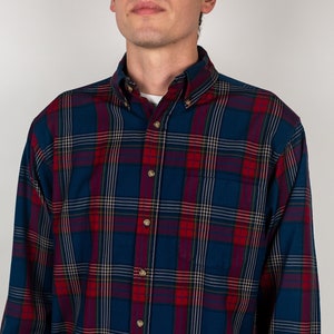 90年代ヴィンテージ ペンドルトン サー・ペンドルトン スムース ウーステッドウール チェック柄 フランネル レッド ブルー 長袖 2ポケット ボタンダウンシャツ サイズM