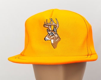 Vintage des années 80, cerf de Virginie orange, casquette ajustée isolée en mousse, taille XL, fabriquée aux États-Unis