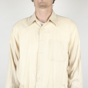 Vintage 90s YSL Yves Saint Laurent Silky Knit Casual Dress Shirt Size 16 34-35 Large Ecru Beige