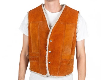 Vintage 80s Mexican Suede Shearling Rancher Vest Size 42