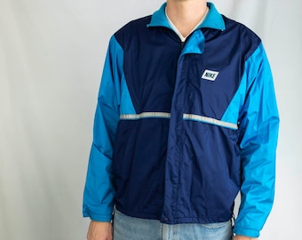 Vintage 90s Nike Full Zip Windbreaker Cyan and Navy Size L