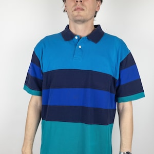 Vintage Y2K Arrow River Brand Colorblock Ringer Knit Polo Shirt Navy Teal Size XLT XL Tall