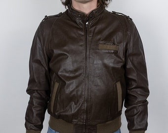 Vintage Y2K Gap Leather Brown Type 3 Trucker Jacket Size