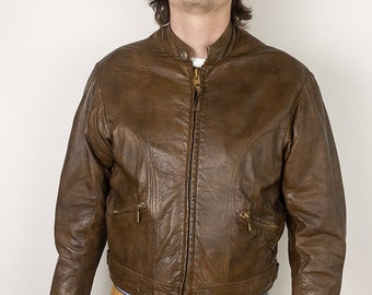 Vintage 70s Kawasaki Cycle Gear Brown Cafe Racer Motorcycle Jacket Size 42