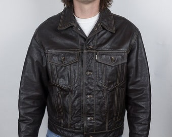 Vintage 80s: Levi's Leather Type III Trucker Jacket - Black Vintage 80s: Levi's Leather Type III Trucker Jacket - Black