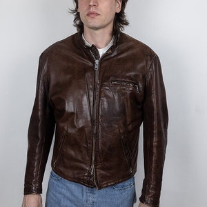 Vintage Schott 141 Cowhide Leather Cafe Racer Motorcycle Jacket Brown Size 46 XL