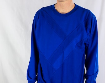 Vintage 80s Knightsbridge Geometric Royal Blue Golf Sweater Size XL NWT Deadstock