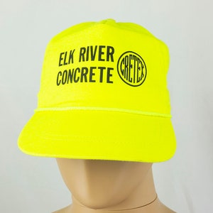 Vintage Neon Yellow 80s Elk River Minnesota Concrete Cretex Strapback Trucker Baseball Cap