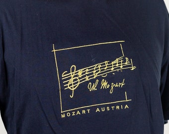 T-shirt minimalista ricamata vintage anni '90 Wolfgang Amadeus Mozart Austria taglia media