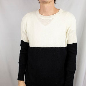Vintage Y2K Gap Designed & Crafted Monochrome Zweifarbige Colorblock Knit Fuzzy Mohair Mischung Lange Pullover Damen Größe L