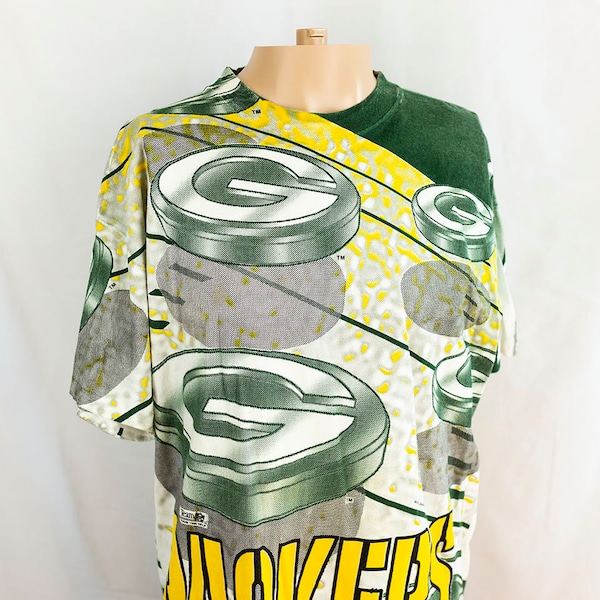 Vintage 90s NFL Green Bay Packers Magic Johnson T's America's Favorites All Over Print UFO T-Shirt Size L