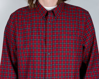 Vintage Y2K Sir Pendleton slät kamgarnsull rutig tartan flanellskjorta röd långärmad en ficka skjorta med knappar Storlek XLT XL Tall