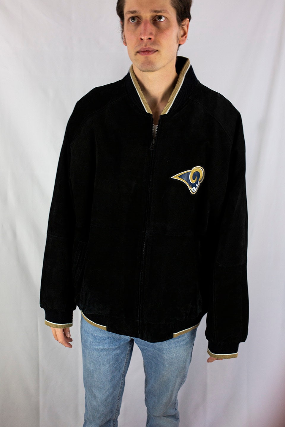 Vintage 90s NFL St. Louis Rams Suede Leather Bomber Jacket 