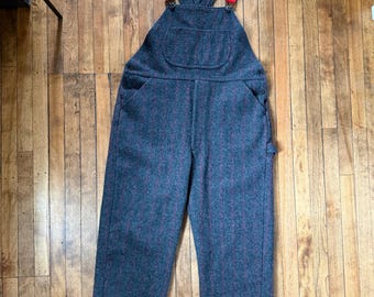 Vintage Woolrich 1994 Wool Malone Hunting Bib Overalls Adirondack Plaid Size Large Windowpane Gray Red Green