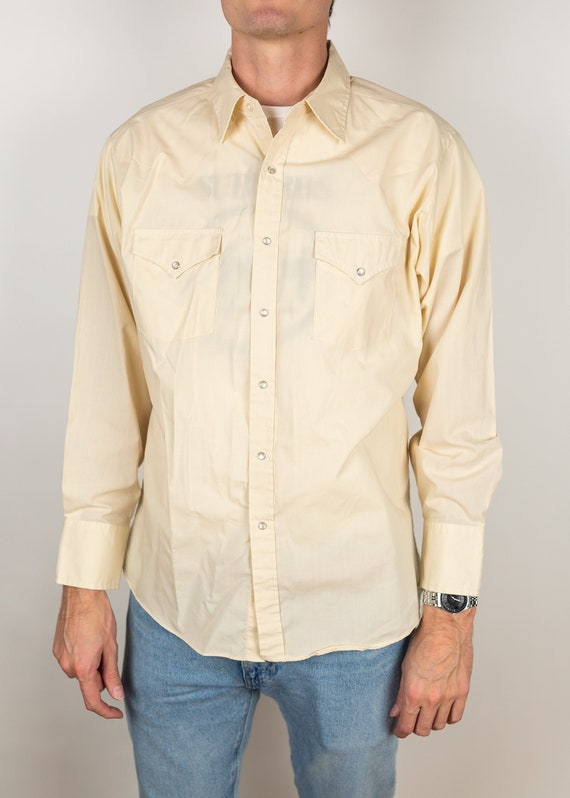 Vintage 80s High Noon Pearl Snap Western Shirt Size Large Cream