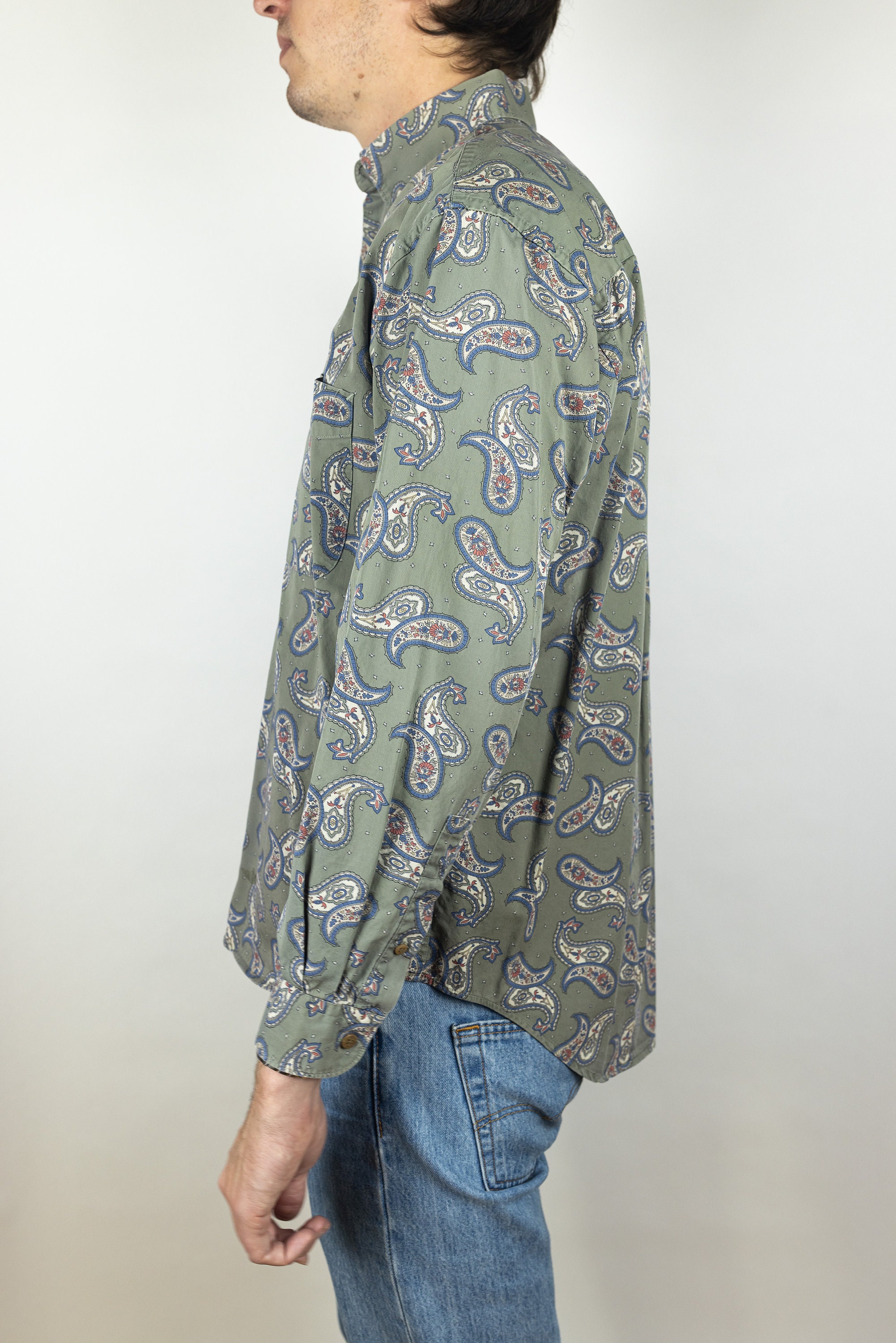 Dockers Pattern Vintage 1993 Dockers One Pocket Olive Drab Paisley Pattern Print Button ...