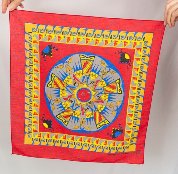 Vintage 80s Southwestern Mandala Pattern Bandana … - image 1