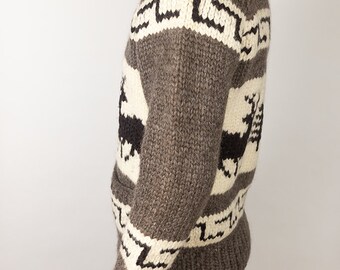 Vintage Kanata Hand Knit Deer Canadian Cowichan Full Zip Vintage Kanata Hand Knit Deer Canadian Cowichan Full Zip