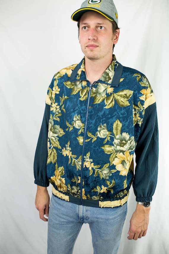 Vintage 80s Sport Savvy Floral Teal and Yellow Fau