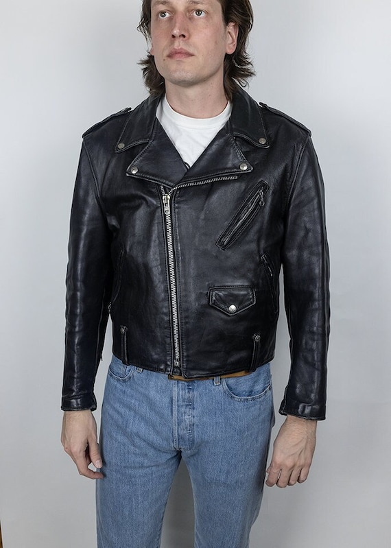 Black Flap-pocket leather jacket, Schott NYC